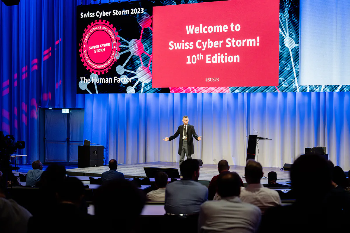 Christian Folini opening the 10th edition of the Swiss Cyber Storm conference