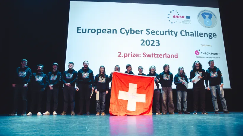 Team Switzerland on stage receiving their price for winnig the second place at the European Cyber Security Challenge